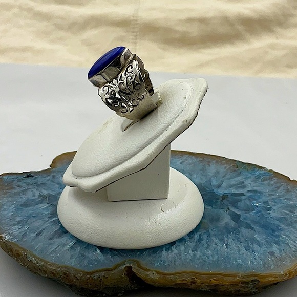 Vtg.(1980’s) Sterling Silver Ring Size 7 With Lapis Lazuli Gemstone Oval Shape - Picture 3 of 8